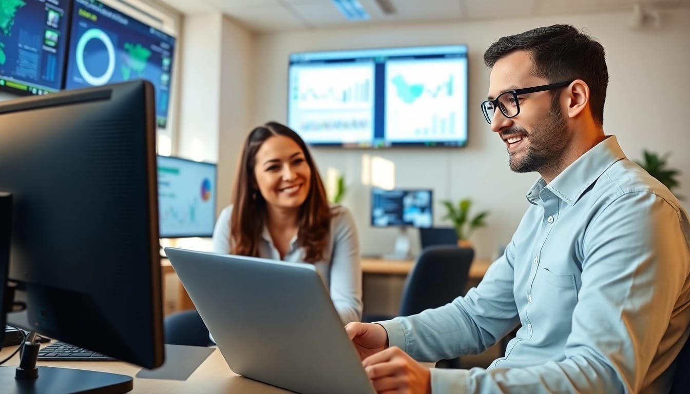 MSP companies near me connecting with clients in a modern office, ensuring tech solutions.
