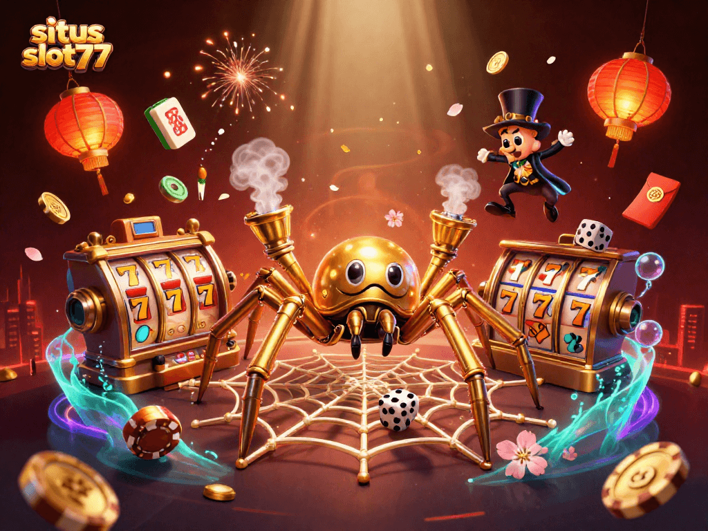 Engage with situs slot777 featuring vibrant 3D casino elements, slot reels, and immersive gaming experience.