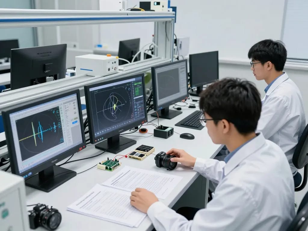 Engineers performing Bluetooth testing in a modern lab environment