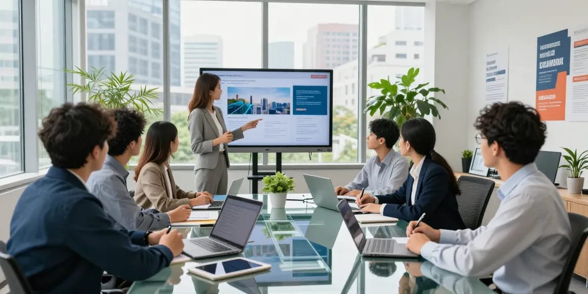 Diverse team of self-employed professionals discussing projects in a modern office environment, emphasizing the importance of companies.
