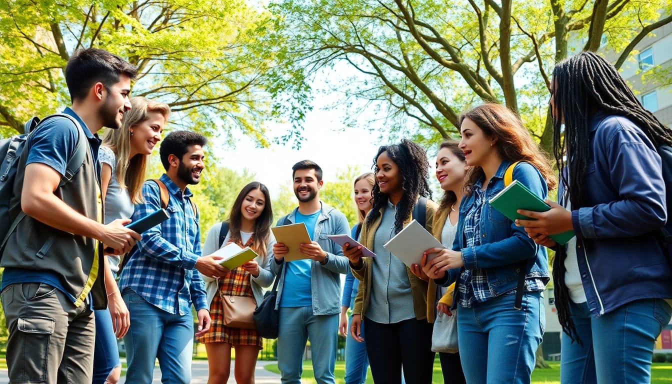 Engaging in leadership extracurriculars, diverse young leaders collaborate outdoors.