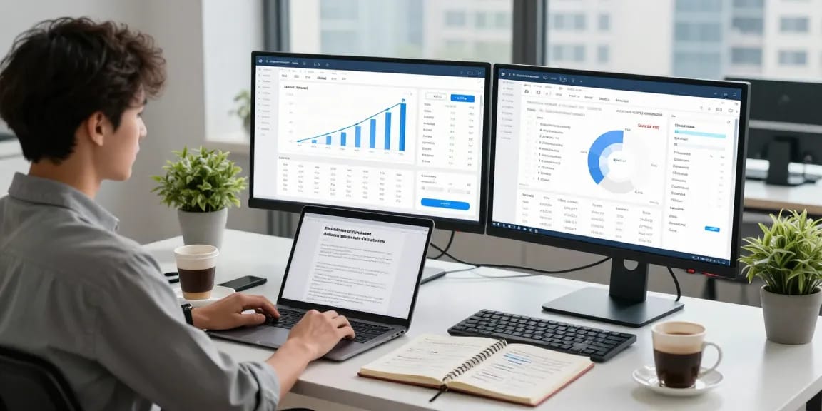 Digital marketer analyzing LLG link indx services in a bright office