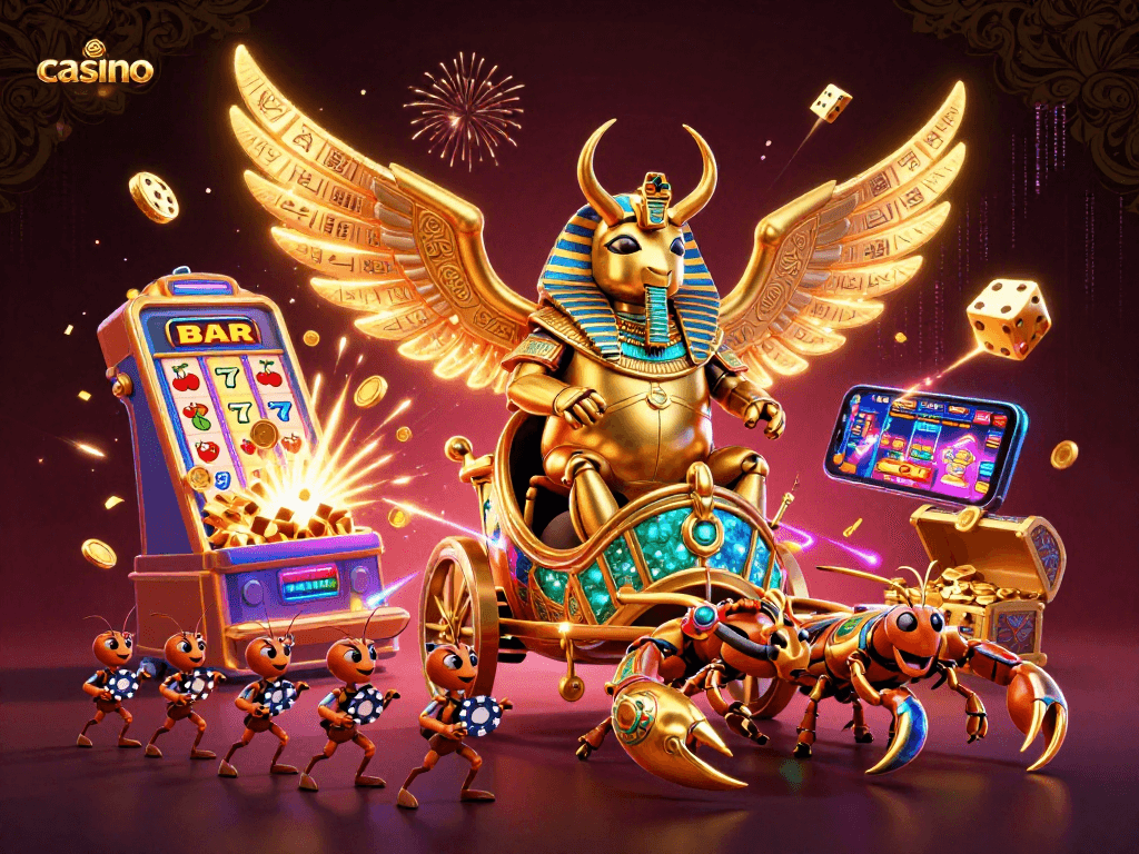 Experience the thrill of a casino adventure with dynamic characters, coins, and vibrant game elements.