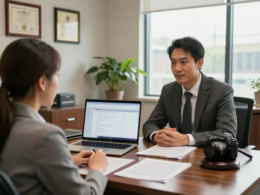 Alexandria Personal Injury Lawyer engaging with client in warm office environment, emphasizing personalized legal advocacy.