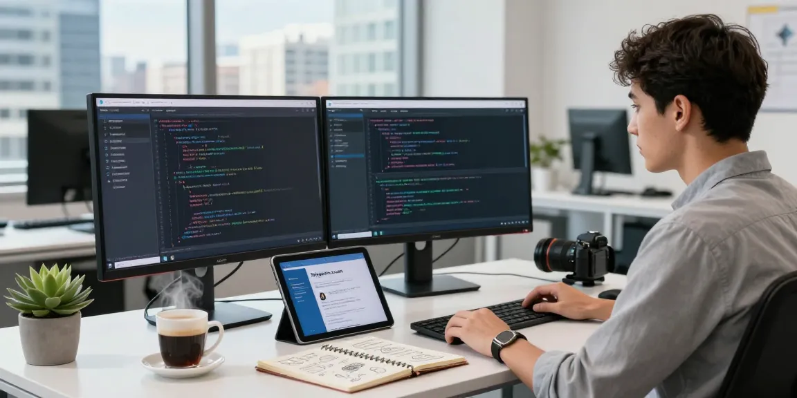 Innovative developer working on telegramin-cn.com interface in a modern tech workspace.