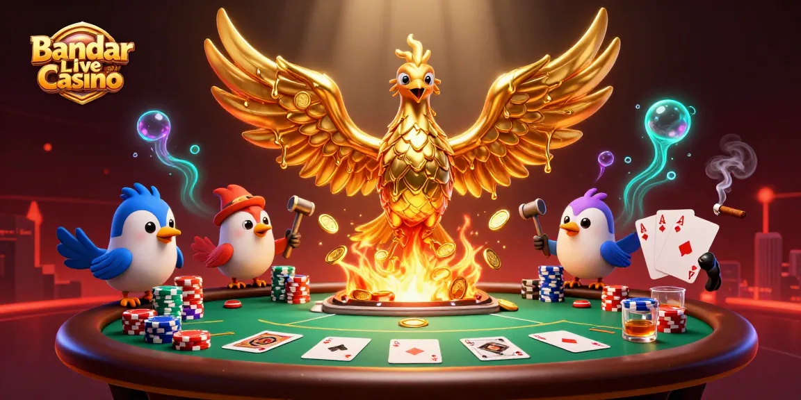 Experience thrilling action at Bandar Live Casino with a vibrant 3D illustration of casino elements.