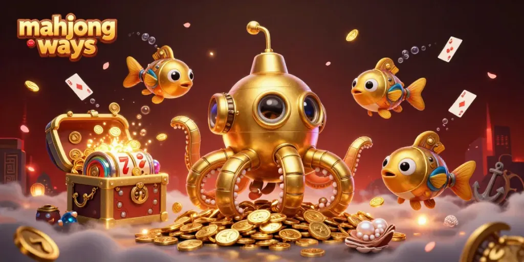 Experience mahjong ways with thrilling gameplay amidst gold coins and slot elements in this vibrant illustration.