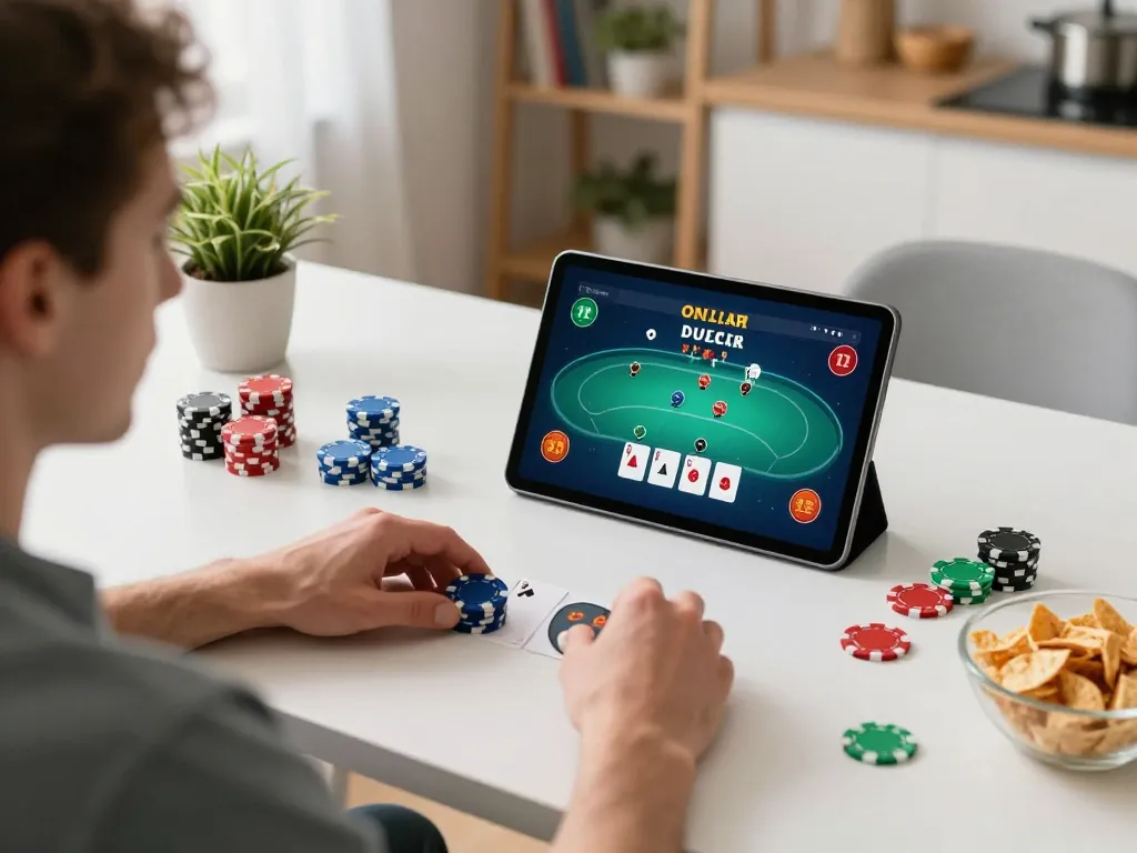Player enjoying a strategic gaming session on 23win with poker interface and colorful chips.