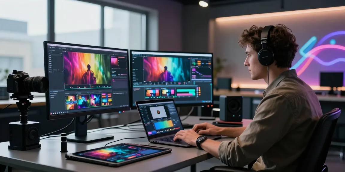 Professional analyzing ai video prompt generation in a high-tech studio.