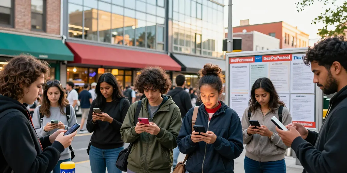 People exploring BedPersonal for local classifieds in an urban setting.