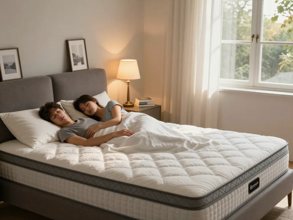 Hybrid mattress providing ultimate comfort for restful sleep in an elegantly decorated bedroom.