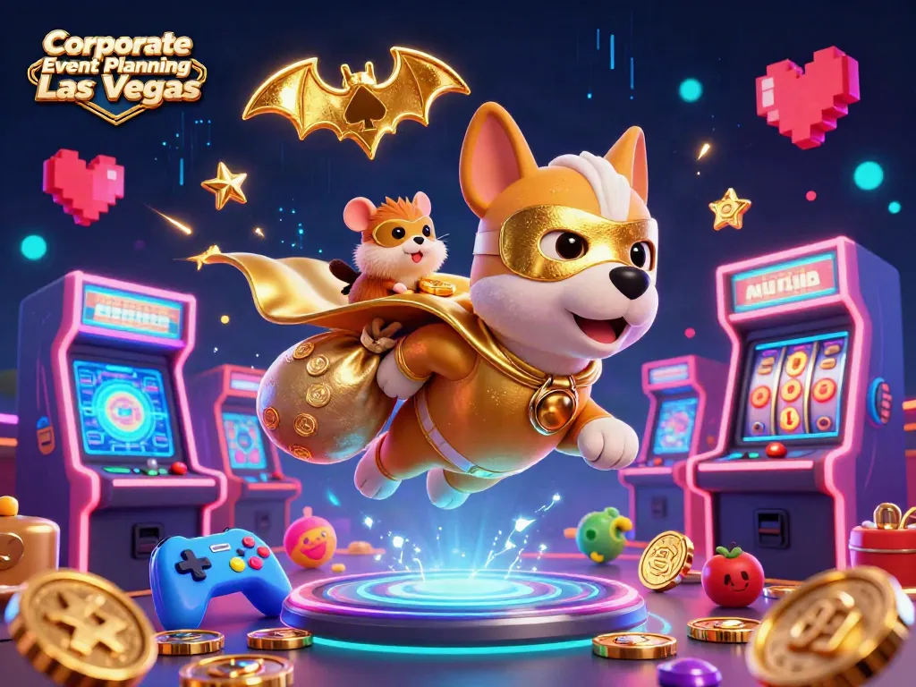 Experience Corporate Event Planning Las Vegas with a superhero dog and exciting casino elements.
