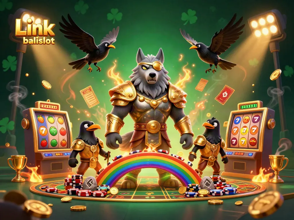 Experience the excitement of gambling with Link balislot amidst a vibrant 3D digital casino scene.