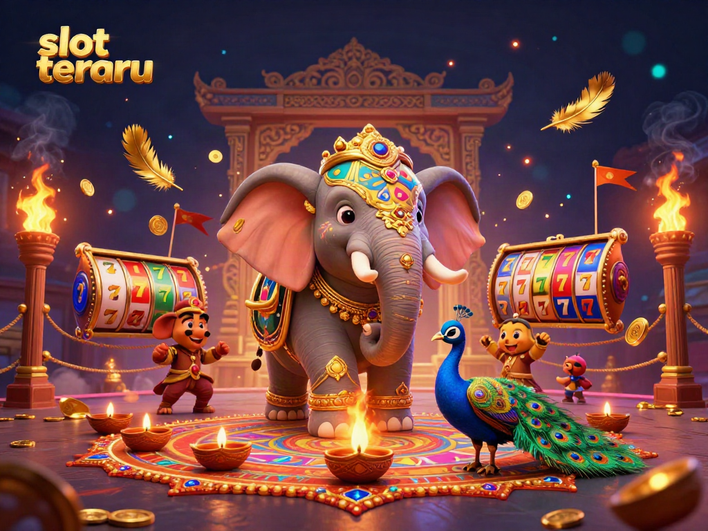 Experience thrilling gameplay with slot terbaru, featuring spinning reels, vibrant lucky 7s, and golden decorations in a vibrant atmosphere.