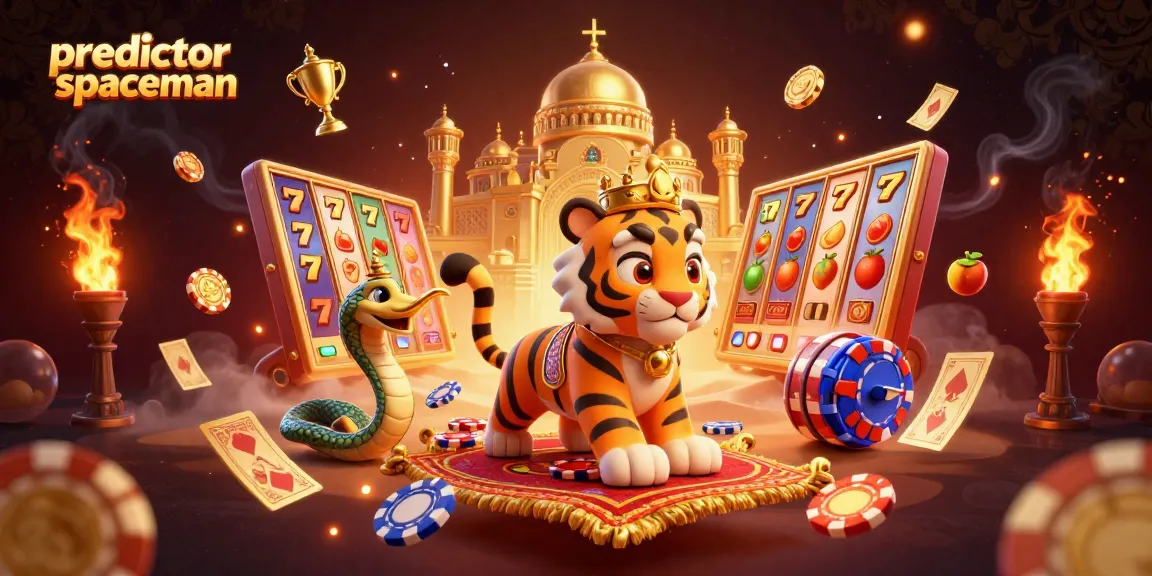 Experience the thrill of "predictor spaceman" with slots, gold coins, and dynamic game elements in a rich casino scene.