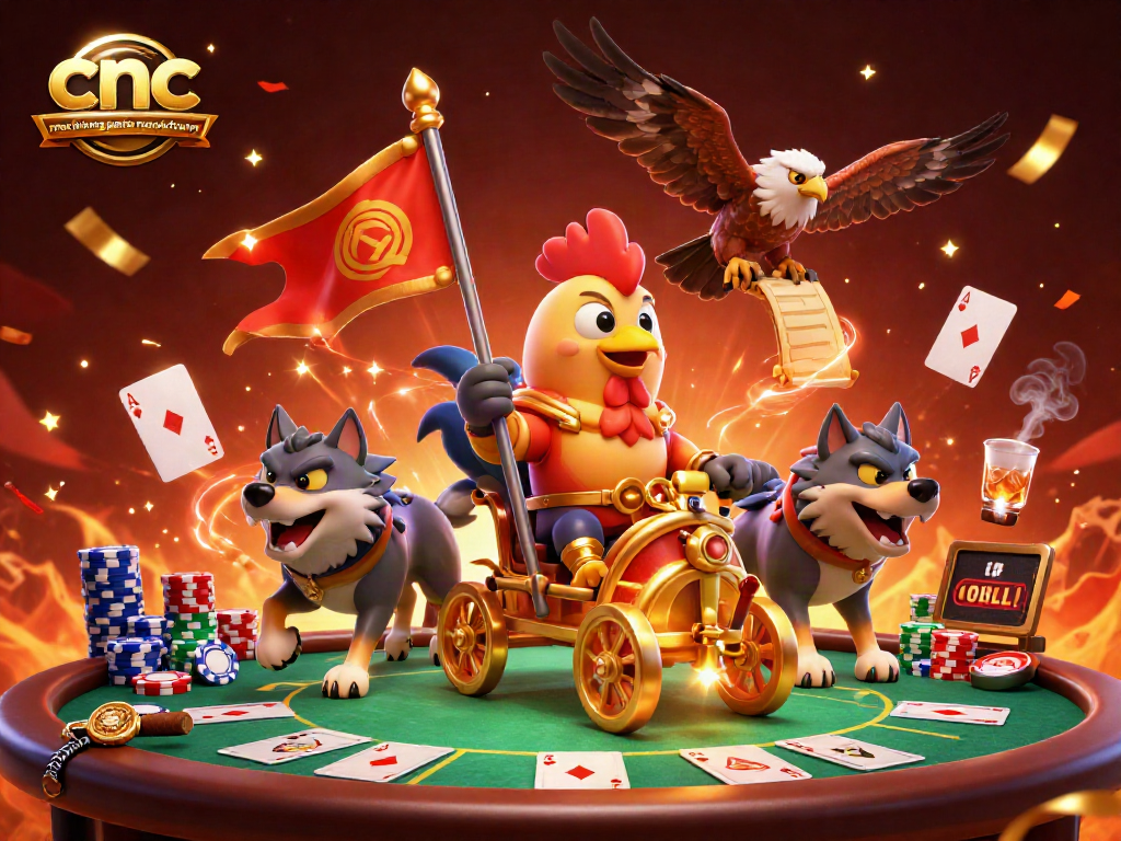 CNC machining parts manufacturer showcases 3D rooster warlord amidst dynamic poker scene