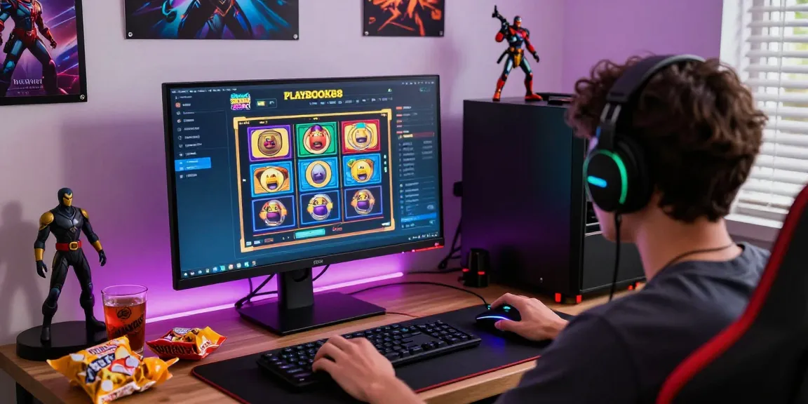 Experience the excitement of PLAYBOOK88 link with vibrant online gaming setup featuring colorful graphics and immersive atmosphere.