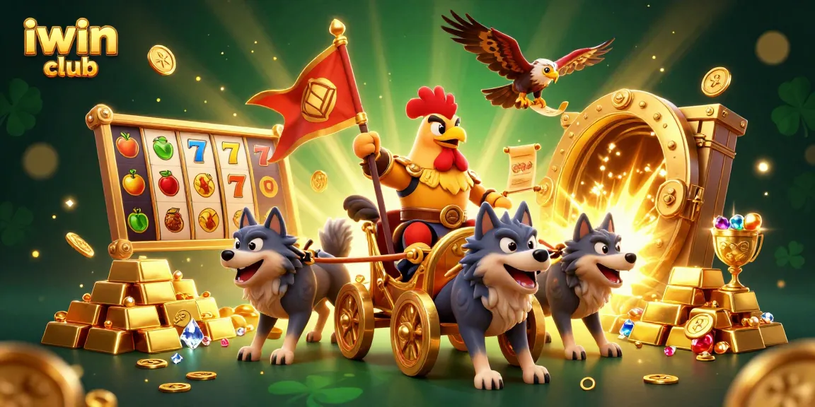Engage with iwin club's dynamic casino experience featuring a rooster warlord and golden treasures.