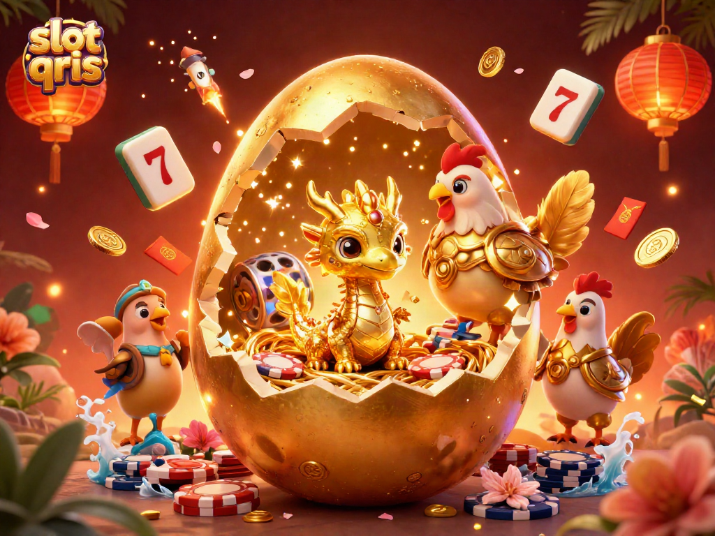 Experience slot qris with vibrant gaming elements and a golden dragon in a dynamic illustration.