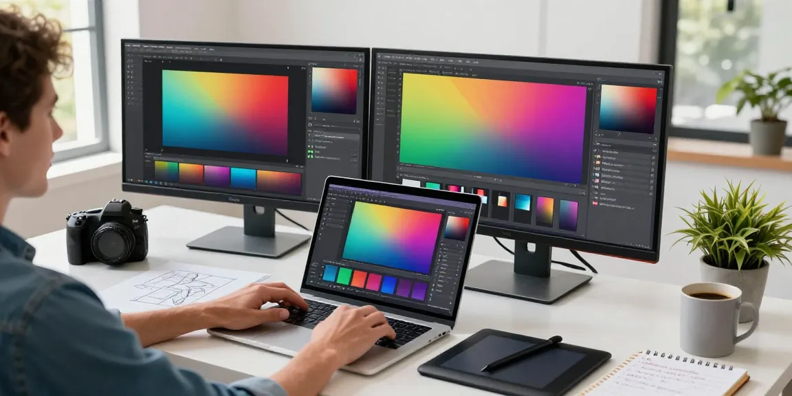 Efficient use of 截图软件 in a modern workspace, showcasing vibrant screenshots and design tools.