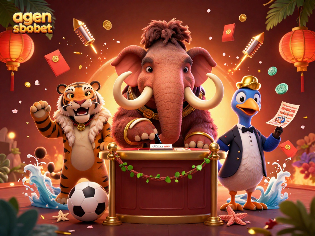 Experience entertainment with agen sbobet's vibrant casino world featuring unique characters and festive elements.