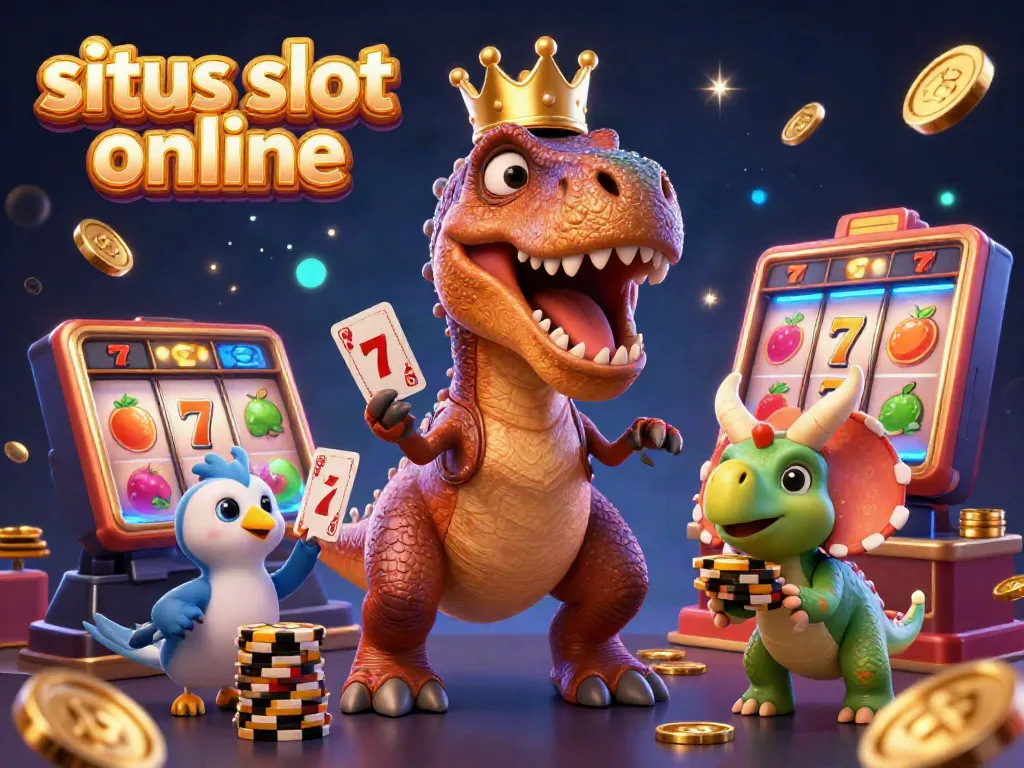Slinging jackpot di situs slot online dengan T-Rex, pterodactyl, dan triceratops dalam ilustrasi 3D menarik.