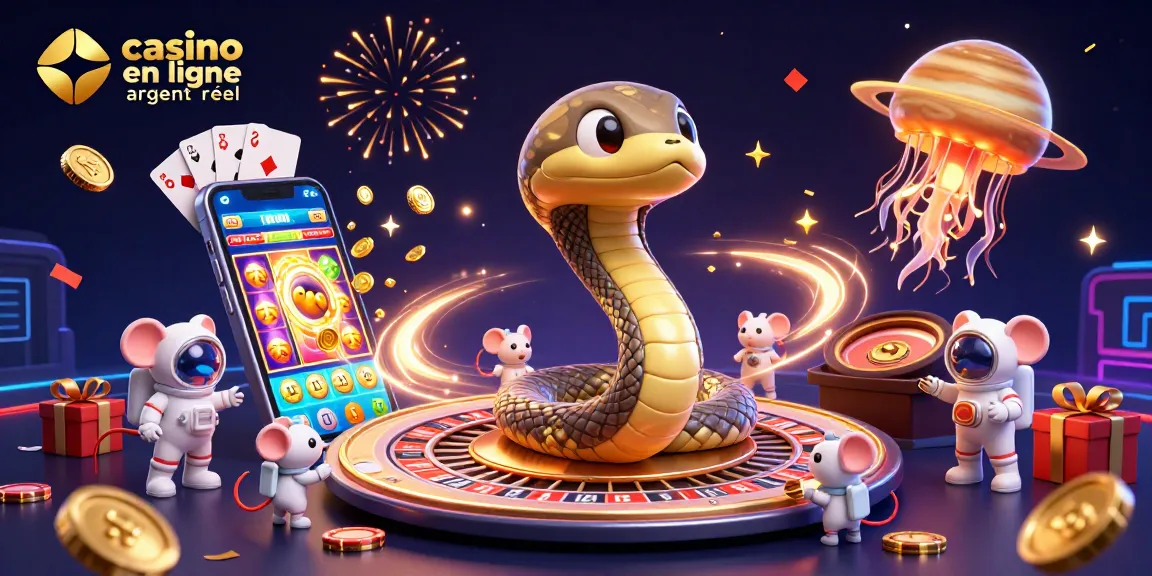 Plongez dans l'univers du casino en ligne argent réel avec une illustration dynamique de jeux et de gains.