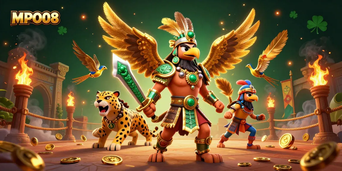 MPO08 brings excitement to the table with dynamic casino action featuring Aztec warriors and gold tokens.