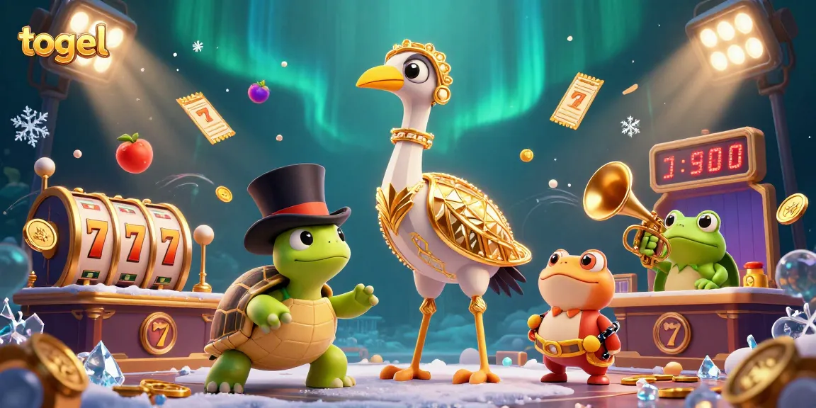 Experience togel action with vibrant slot reels and lively characters in this festive illustration.
