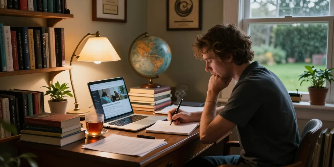 Cozy study scene reflecting T Allen Greenfield's literary journey with books and writing tools showcased on https://tallengreenfield.com.