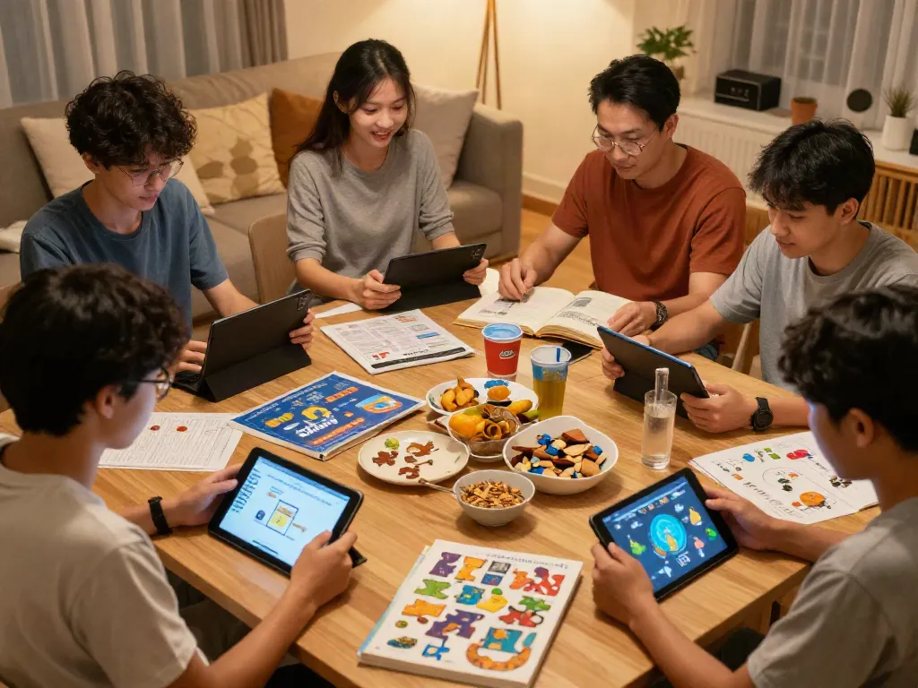 Players enjoying ROKOK88 game offline while blending education and entertainment in a cozy setting.