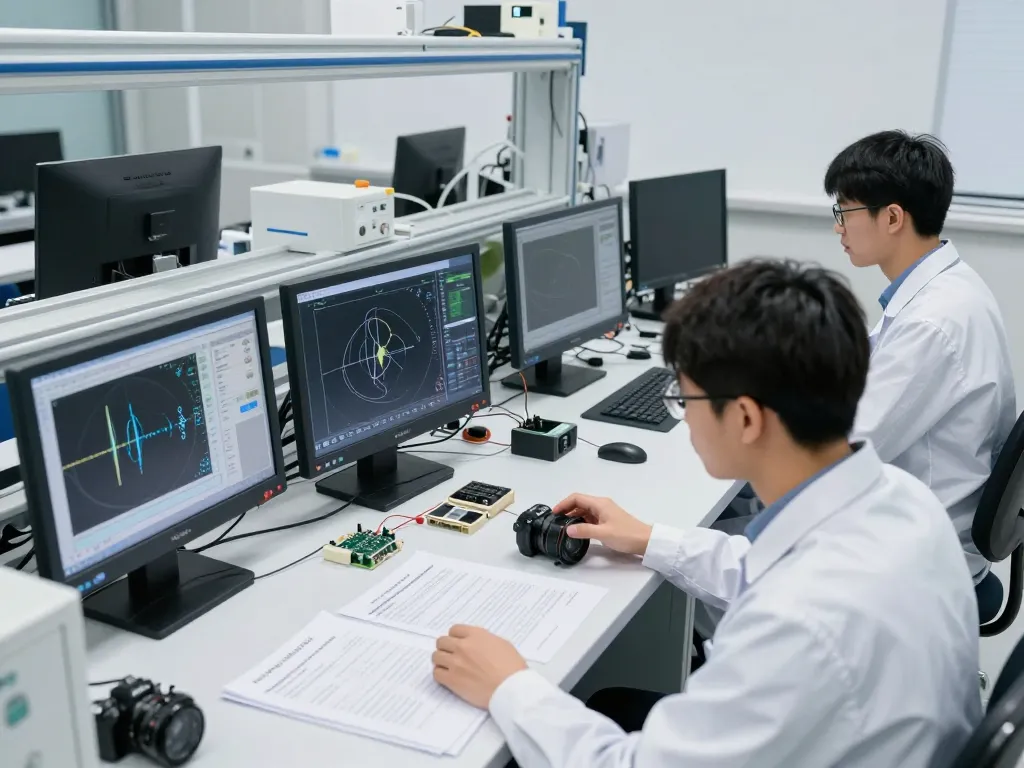 Engineers performing Bluetooth testing in a modern lab environment