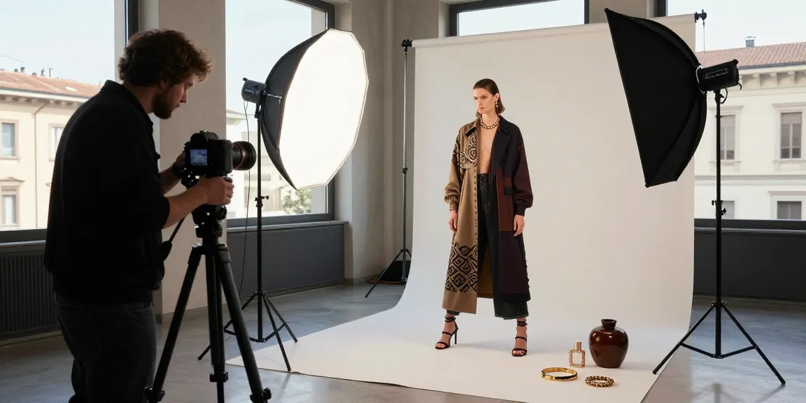 Servizio fotografico presso MaxArt studio fotografico a Milano con modello in abiti di alta moda.