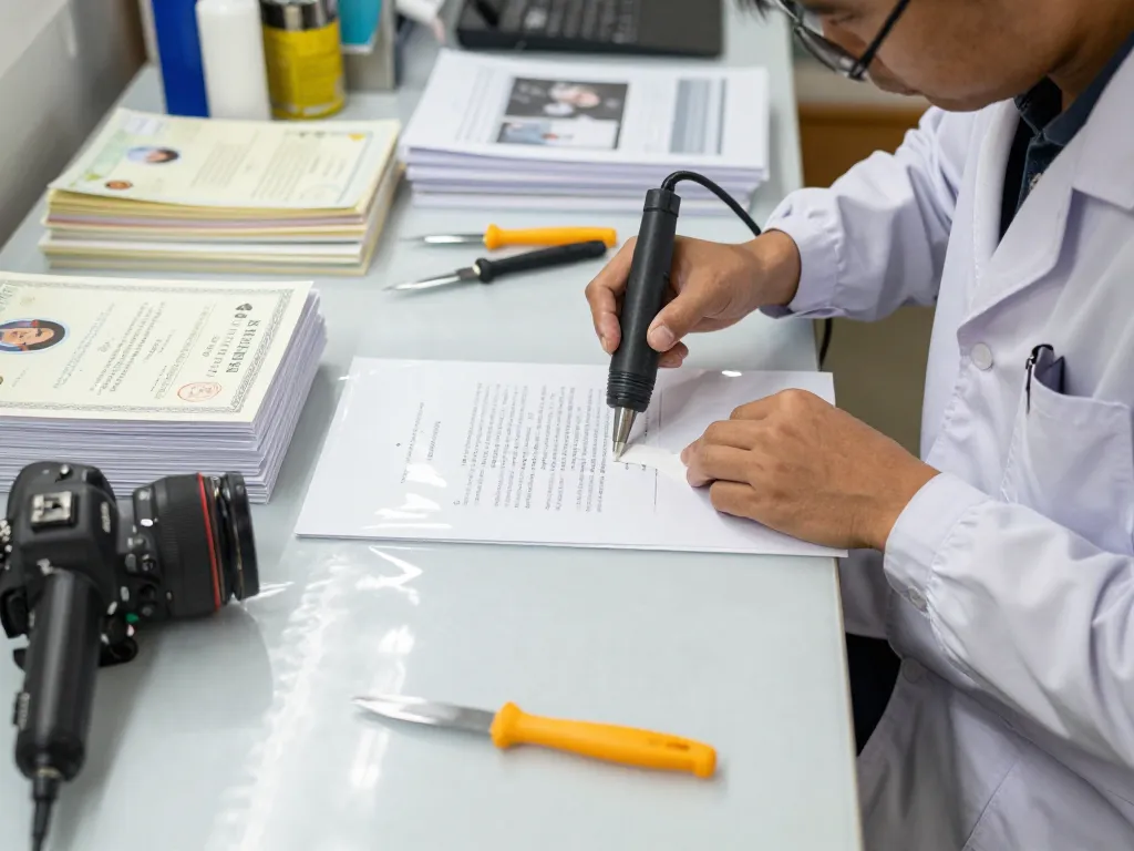 Document restoration process for bóc ép plastic thanh hóa with technician using specialized tools.