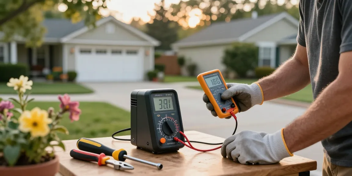 Mighty Mule gate opener troubleshooting with tools and homeowner in a residential driveway