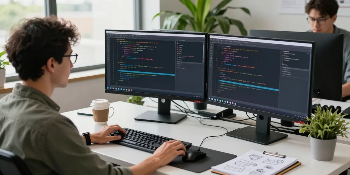 Developers engaged in coding 纸飞机中文版 software in a modern tech workspace.