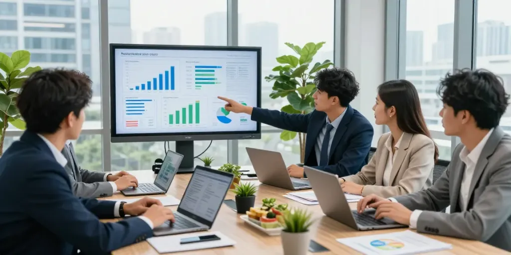 Consultants discussing Esos phase 4 strategies in a modern office setting.