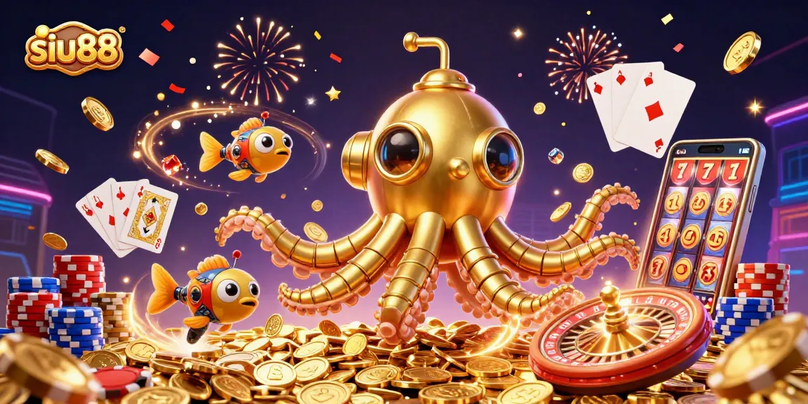 Splash into excitement with siu88's vibrant 3D illustration showcasing thrilling casino adventures and golden treasures!