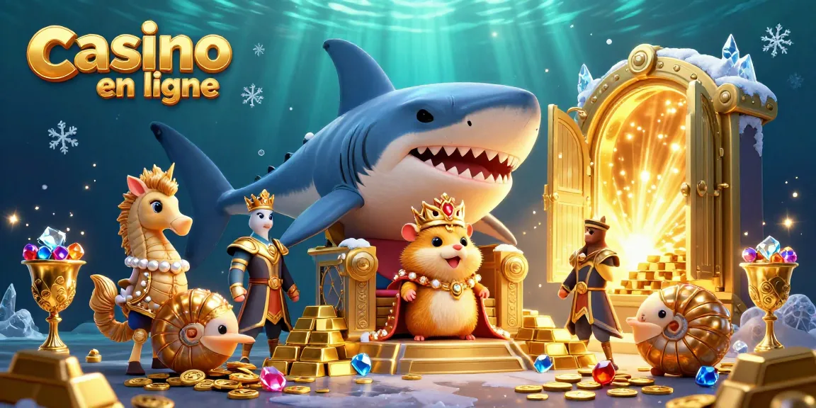 Explorez le monde du casino en ligne avec une scène captivante illustrant des jeux et trésors.