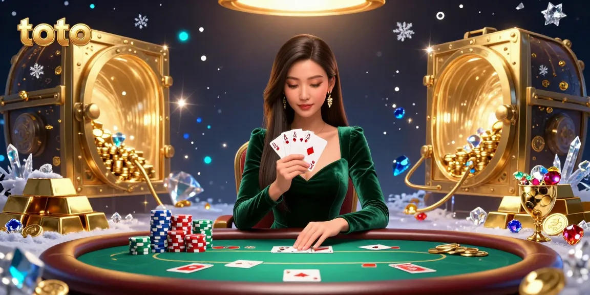 Win big at toto with a stunning poker scene featuring glamorous players and dazzling casino elements.