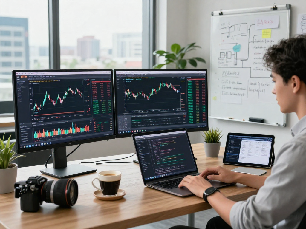 Developer utilizing Japan stock WebSocket API in a dynamic coding environment, showcasing real-time market data applications.