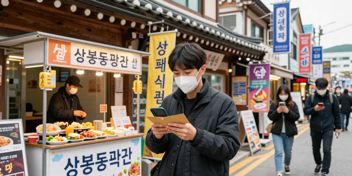 Discover vibrant street life at 상봉동 한국관 with digital interactions and local culture