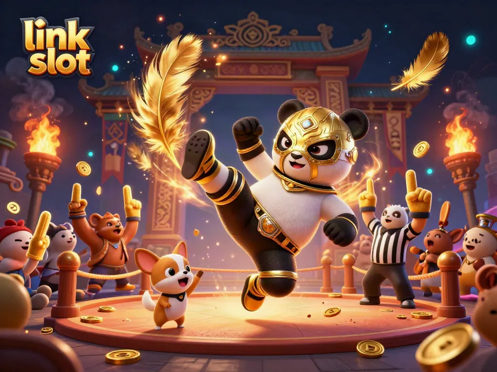 Permainan slot link yang mendebarkan dengan panda pegulat dan hewan penonton bersemangat.