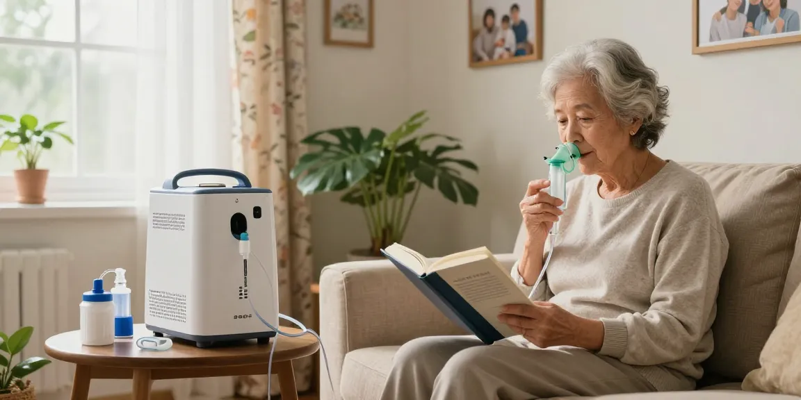 Comfortable living room scene showcasing oxygen concentrator supplies for home use.