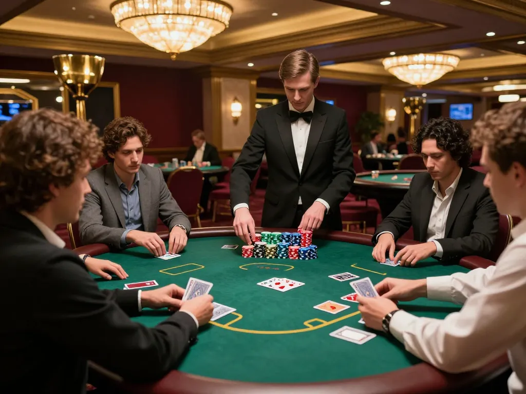 cloud-africa engaging players at a poker table in an upscale casino environment