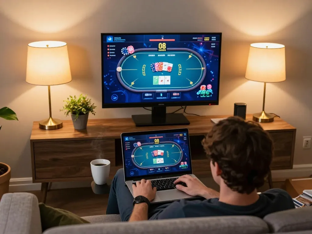 Engaging gaming setup showing O8 online casino interface on laptop
