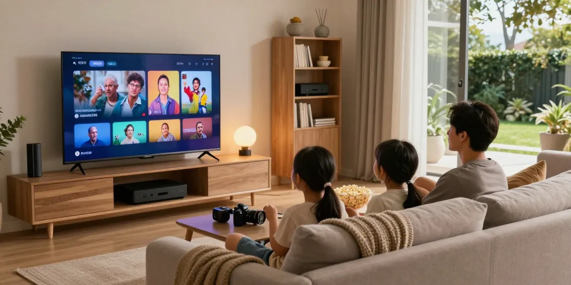 Profitez d'abonnement IPTV avec votre famille à la maison, regardant des films en haute définition.