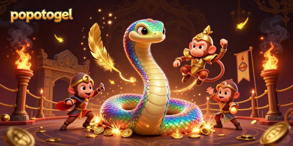 Engage with popotogel fun in this magical illustration of a rainbow serpent and monkey king.