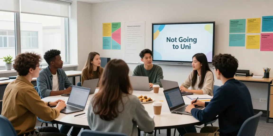 Young adults exploring career opportunities in a modern classroom setting, embracing the theme of Not going to uni.