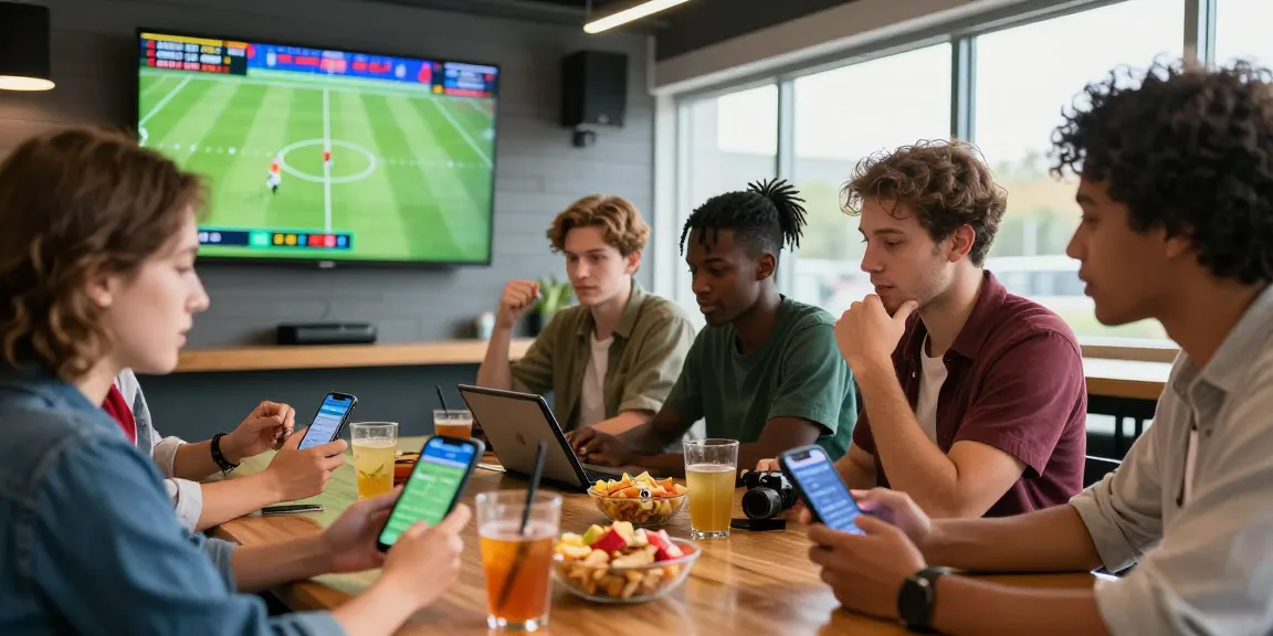 Exciting moment at Kèo Bóng Đá Hôm Nay with bettors analyzing live match odds and statistics.